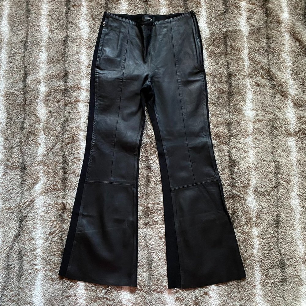 OTTOD'AME Black Front Leather Flare Pants Size 2